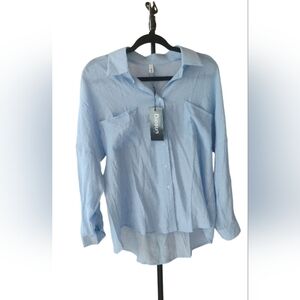 Diosun Women's Blue Button Down Business Casual Shirt Long Sleeve SZ S NWT
